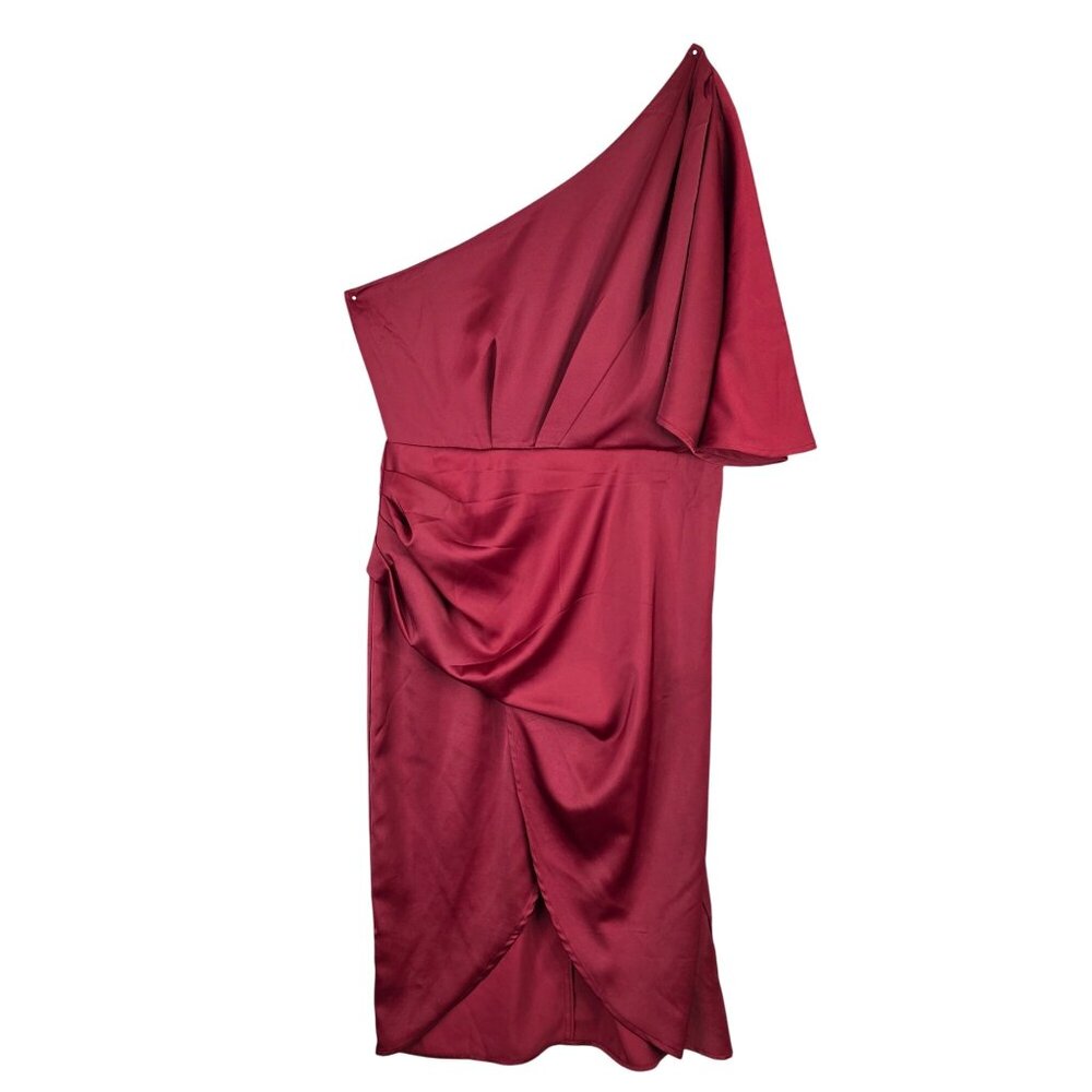Womens Cupshe Burgundy One-Shoulder Satin Dress Side Zip 100% Polyester Size M